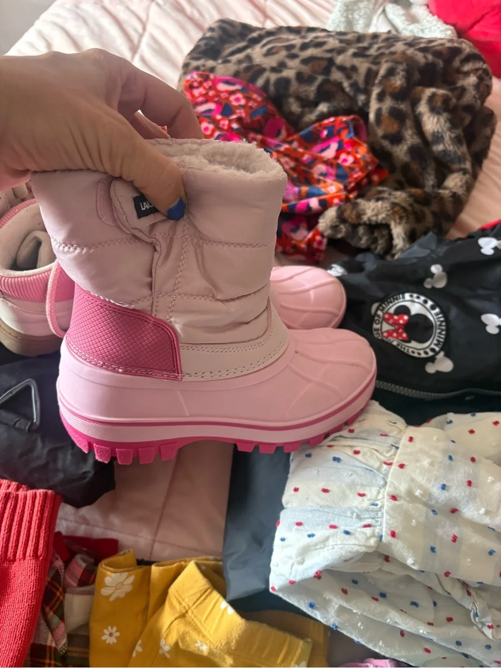 Girls Pink and White Cozy Winter Boots - Brand Unspecified
